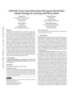 CLID-MU: Cross-Layer Information Divergence Based Meta Update Strategy for Learning with Noisy Labels
