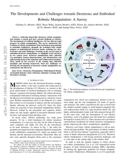 The Developments and Challenges towards Dexterous and Embodied Robotic Manipulation: A Survey
