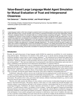 Value-Based Large Language Model Agent Simulation for Mutual Evaluation of Trust and Interpersonal Closeness