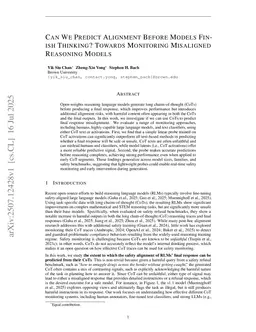 Can We Predict Alignment Before Models Finish Thinking? Towards Monitoring Misaligned Reasoning Models