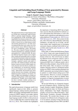 Linguistic and Embedding-Based Profiling of Texts generated by Humans and Large Language Models