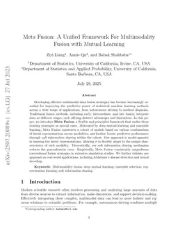 Meta Fusion: A Unified Framework For Multimodality Fusion with Mutual Learning