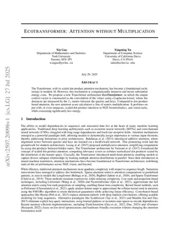 EcoTransformer: Attention without Multiplication