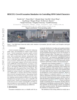 RESCUE: Crowd Evacuation Simulation via Controlling SDM-United Characters