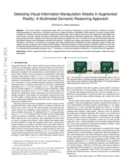 Detecting Visual Information Manipulation Attacks in Augmented Reality: A Multimodal Semantic Reasoning Approach