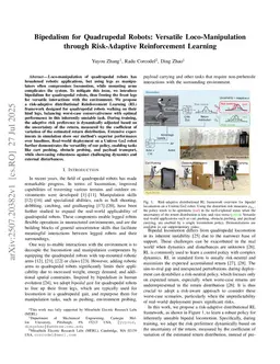 Bipedalism for Quadrupedal Robots: Versatile Loco-Manipulation through Risk-Adaptive Reinforcement Learning