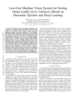 Low-Cost Machine Vision System for Sorting Green Lentils (Lens Culinaris) Based on Pneumatic Ejection and Deep Learning