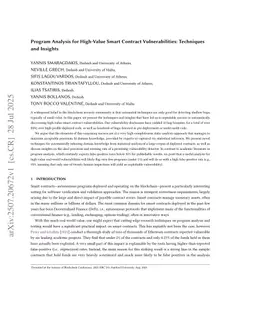 Program Analysis for High-Value Smart Contract Vulnerabilities: Techniques and Insights