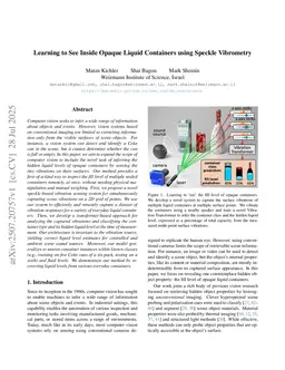 Learning to See Inside Opaque Liquid Containers using Speckle Vibrometry