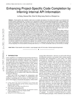 Enhancing Project-Specific Code Completion by Inferring Internal API Information