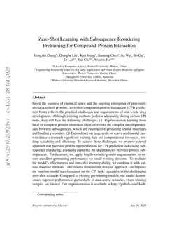 Zero-Shot Learning with Subsequence Reordering Pretraining for Compound-Protein Interaction