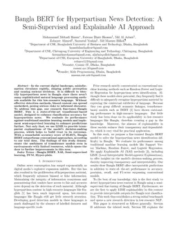 Bangla BERT for Hyperpartisan News Detection: A Semi-Supervised and Explainable AI Approach