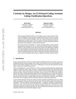 Curiosity by Design: An LLM-based Coding Assistant Asking Clarification Questions