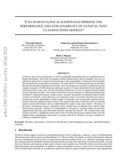 Can human clinical rationales improve the performance and explainability of clinical text classification models?