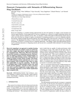Reservoir Computation with Networks of Differentiating Neuron Ring Oscillators