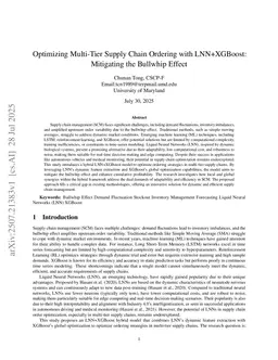 Optimizing Multi-Tier Supply Chain Ordering with LNN+XGBoost: Mitigating the Bullwhip Effect