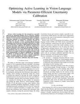 Optimizing Active Learning in Vision-Language Models via Parameter-Efficient Uncertainty Calibration