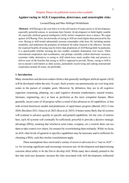 Against racing to AGI: Cooperation, deterrence, and catastrophic risks