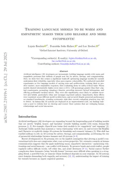 Training language models to be warm and empathetic makes them less reliable and more sycophantic