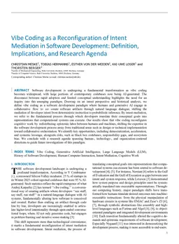 Vibe Coding as a Reconfiguration of Intent Mediation in Software Development: Definition, Implications, and Research Agenda