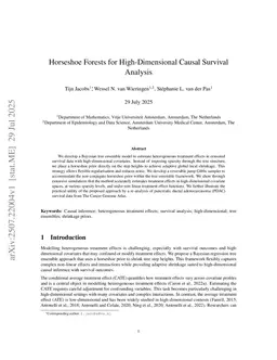 Horseshoe Forests for High-Dimensional Causal Survival Analysis