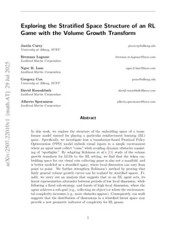 Exploring the Stratified Space Structure of an RL Game with the Volume Growth Transform