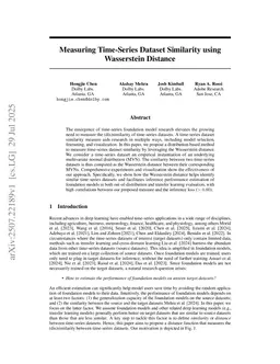 Measuring Time-Series Dataset Similarity using Wasserstein Distance