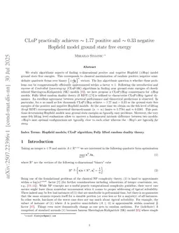 CLuP practically achieves $\sim 1.77$ positive and $\sim 0.33$ negative Hopfield model ground state free energy