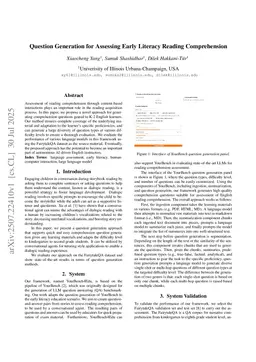 Question Generation for Assessing Early Literacy Reading Comprehension