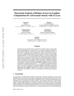 Theoretical Analysis of Relative Errors in Gradient Computations for Adversarial Attacks with CE Loss