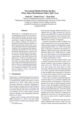 Pre-trained Models Perform the Best When Token Distributions Follow Zipf's Law