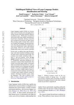 Multilingual Political Views of Large Language Models: Identification and Steering