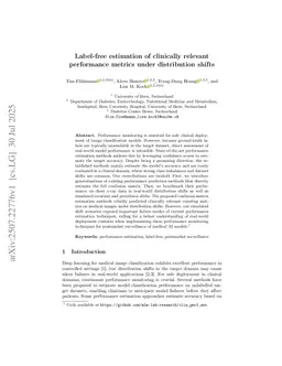 Label-free estimation of clinically relevant performance metrics under distribution shifts