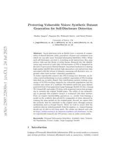 Protecting Vulnerable Voices: Synthetic Dataset Generation for Self-Disclosure Detection