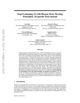 Stop Evaluating AI with Human Tests, Develop Principled, AI-specific Tests instead