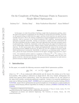 On the Complexity of Finding Stationary Points in Nonconvex Simple Bilevel Optimization