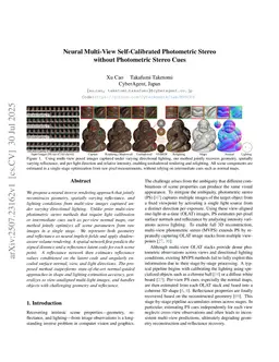 Neural Multi-View Self-Calibrated Photometric Stereo without Photometric Stereo Cues
