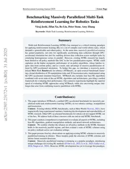Benchmarking Massively Parallelized Multi-Task Reinforcement Learning for Robotics Tasks