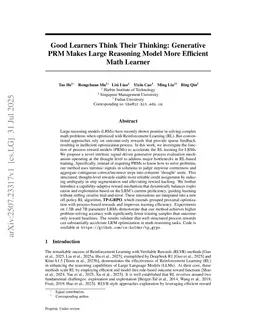 Good Learners Think Their Thinking: Generative PRM Makes Large Reasoning Model More Efficient Math Learner