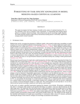 Forgetting of task-specific knowledge in model merging-based continual learning