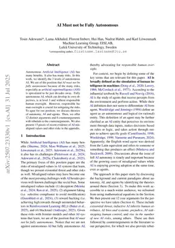 AI Must not be Fully Autonomous