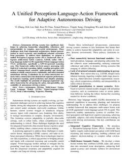 A Unified Perception-Language-Action Framework for Adaptive Autonomous Driving