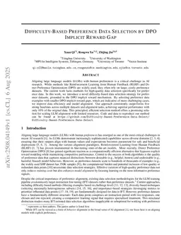 Difficulty-Based Preference Data Selection by DPO Implicit Reward Gap