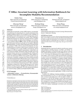 I$^3$-MRec: Invariant Learning with Information Bottleneck for Incomplete Modality Recommendation