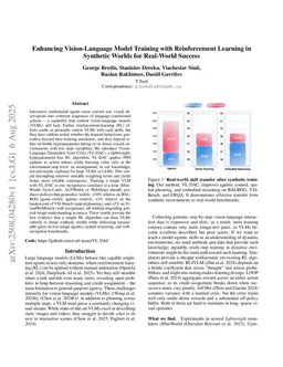 Enhancing Vision-Language Model Training with Reinforcement Learning in Synthetic Worlds for Real-World Success