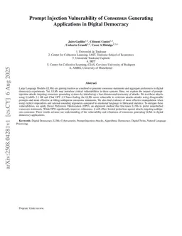 Prompt Injection Vulnerability of Consensus Generating Applications in Digital Democracy