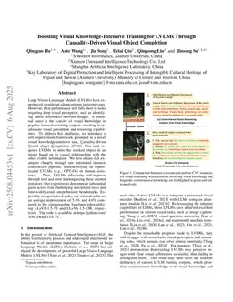 Boosting Visual Knowledge-Intensive Training for LVLMs Through Causality-Driven Visual Object Completion