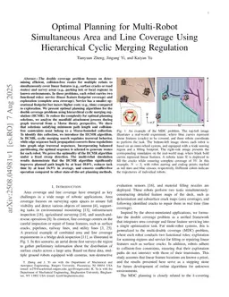 Optimal Planning for Multi-Robot Simultaneous Area and Line Coverage Using Hierarchical Cyclic Merging Regulation