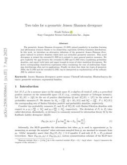 Two tales for a geometric Jensen--Shannon divergence