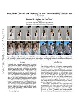 PoseGen: In-Context LoRA Finetuning for Pose-Controllable Long Human Video Generation